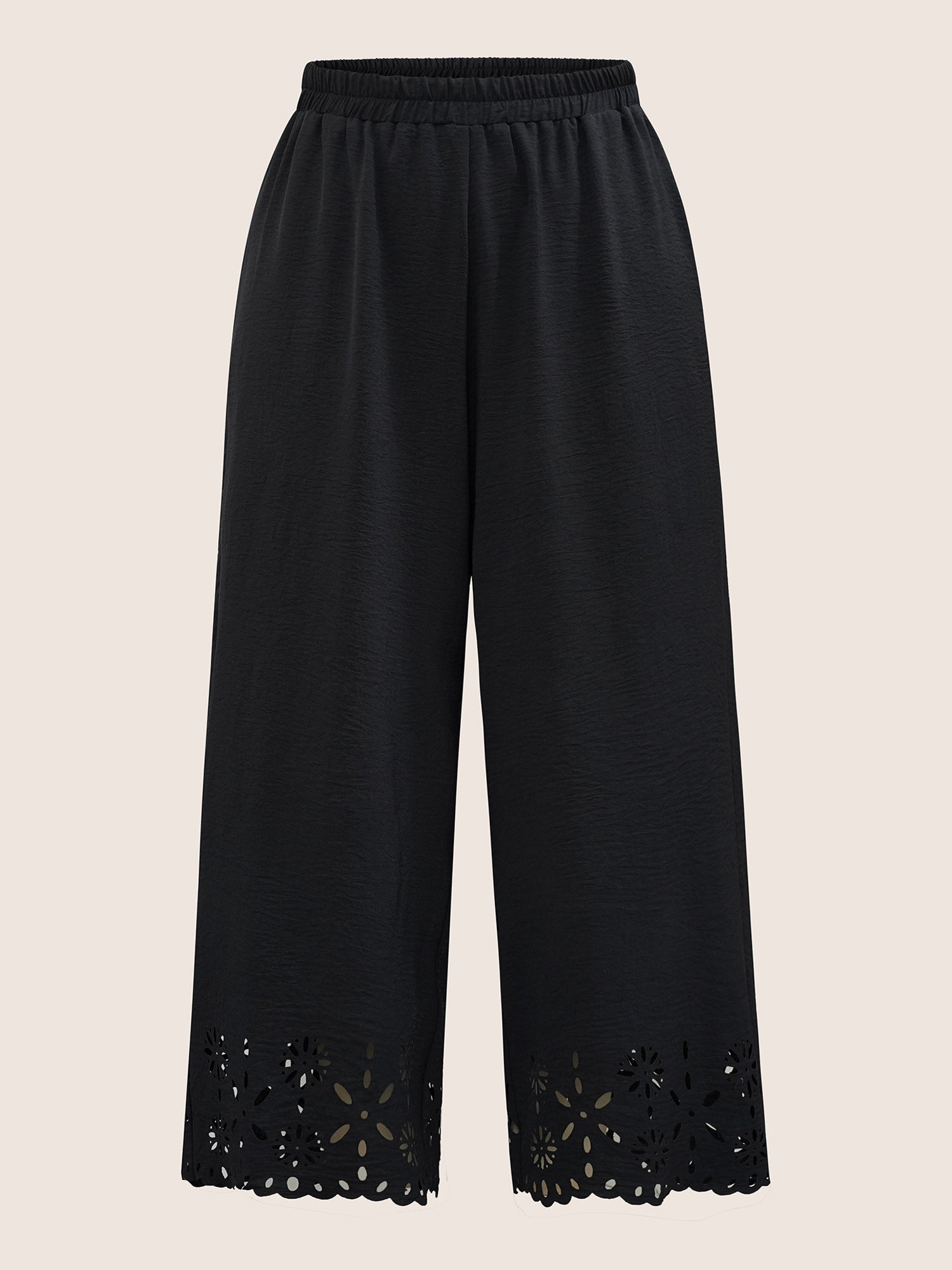 Laser Cut Elastic Waist Wide Leg Pants