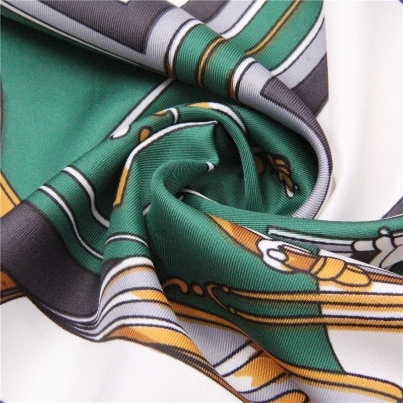 130cm Twill Silk Square Scarf Symmetrical Carriage Print Headscarf