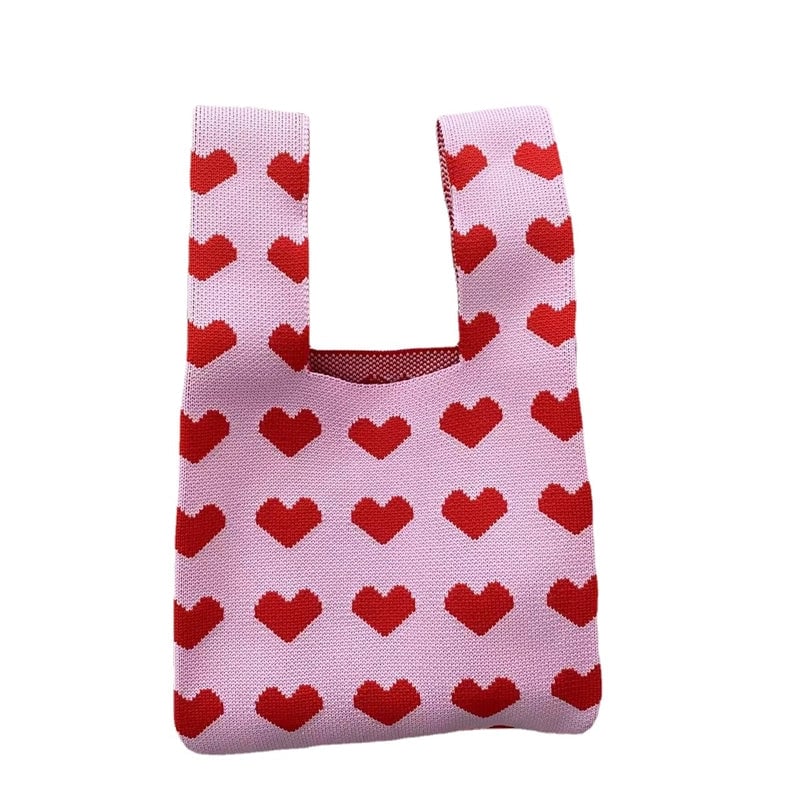Large Capacity Small Bag Women's Love Knitted Portable Tote Bag Out Portable Storage Bag  Solid Color Shoulder Bag