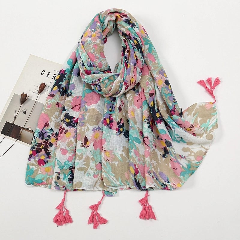 Women's Sweet Pastoral Flower Polyester Silk Scarf