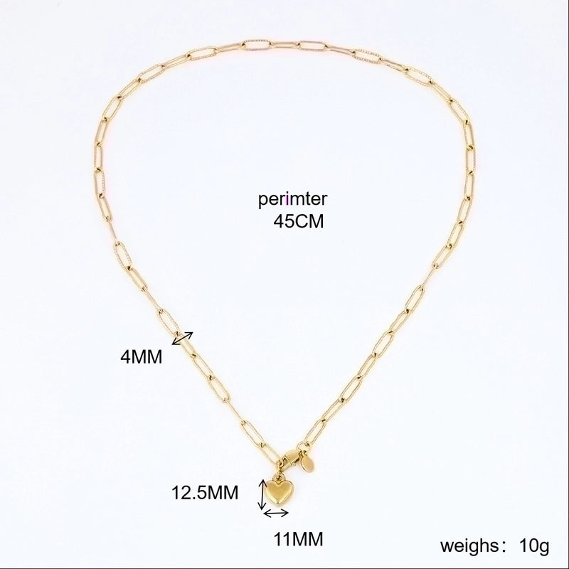Romantic Heart Shape 304 Stainless Steel 18K Gold Plated Handmade Pendant Necklace