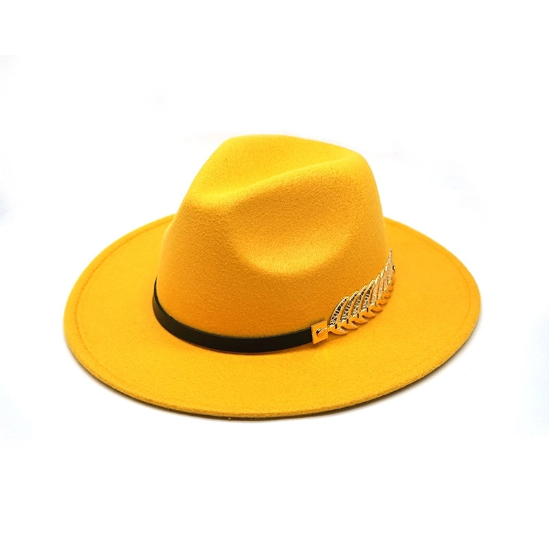 Style Fish Bone Gold Leaf Wool Gentleman Hat Large Brim Felt Hat Jazz Big Maple Leaf Imitation Wool Hat