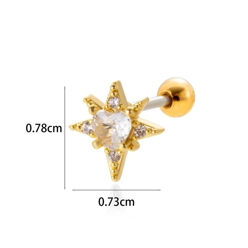 1 Piece Ear Cartilage Rings & Studs Minimalist Classic Style Star Moon Butterfly 316L Stainless Steel  Copper Plating Inlay Zircon