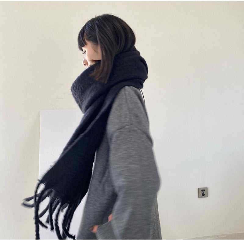 Solid Color Mohair Scarf For Women Autumn And Winter New Thick Braid Winter Student Shawl Scarf