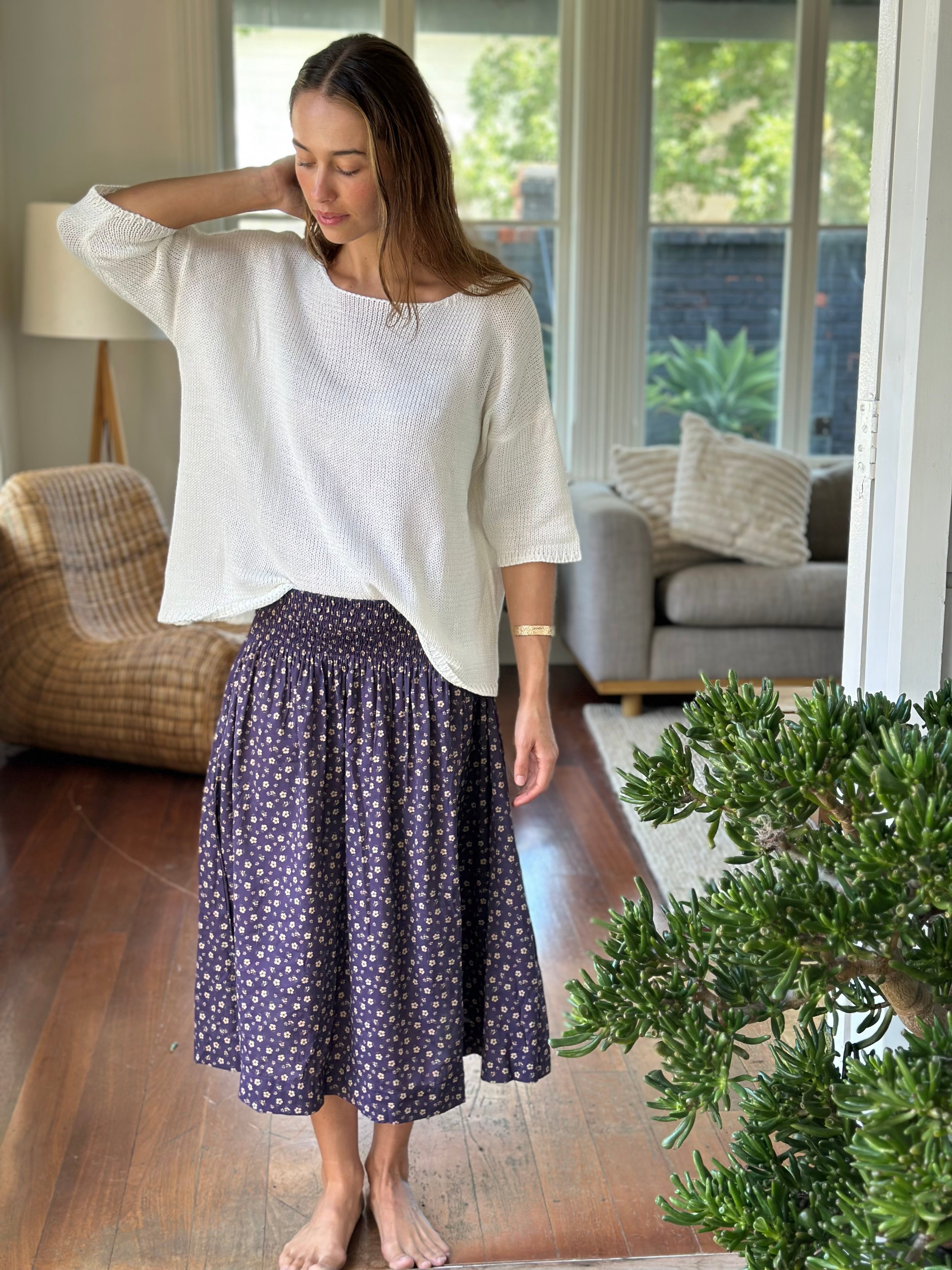 lola skirt - blueberry  floral cotton