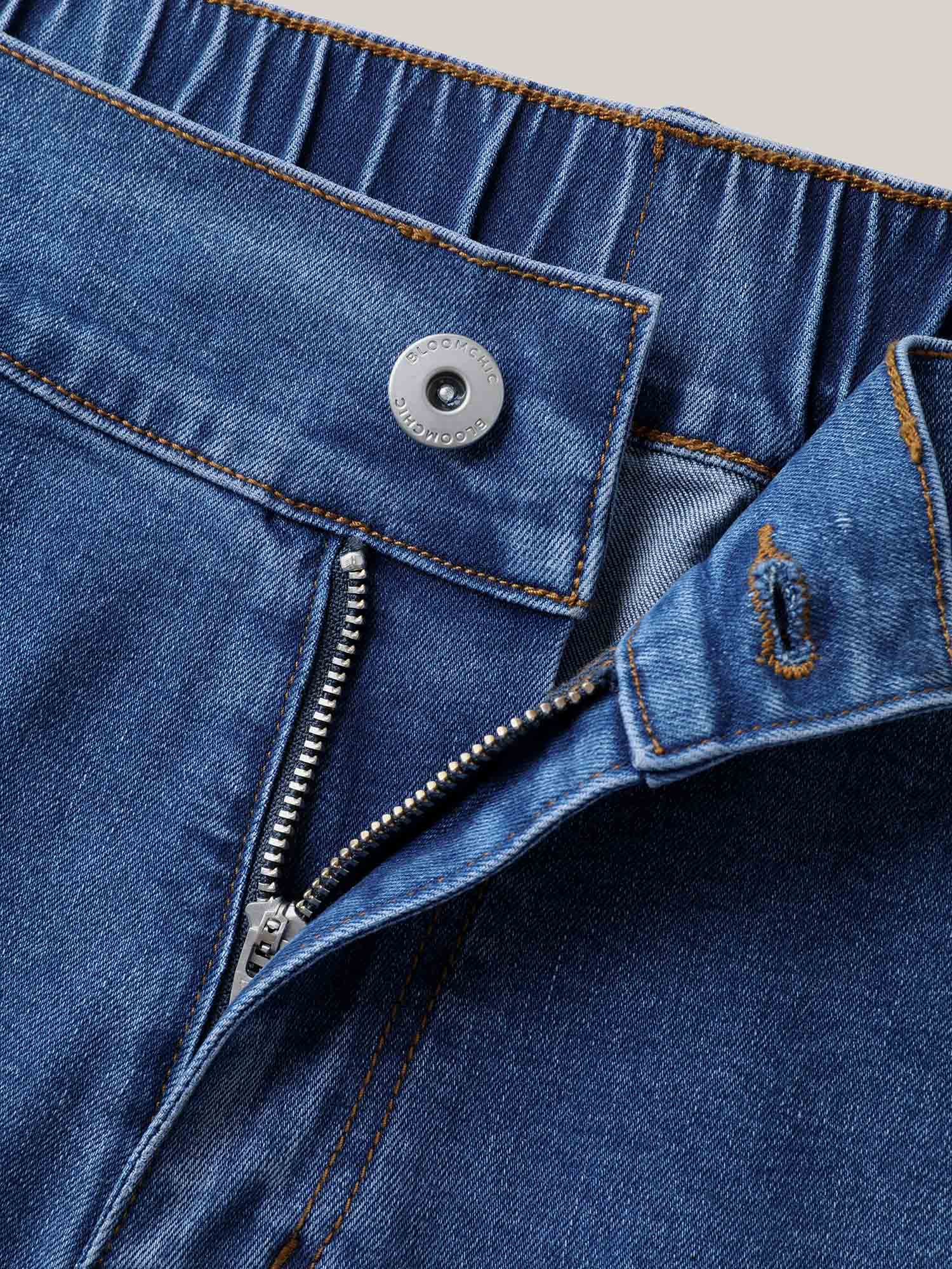 Wrap Front Button Detail Denim Skort