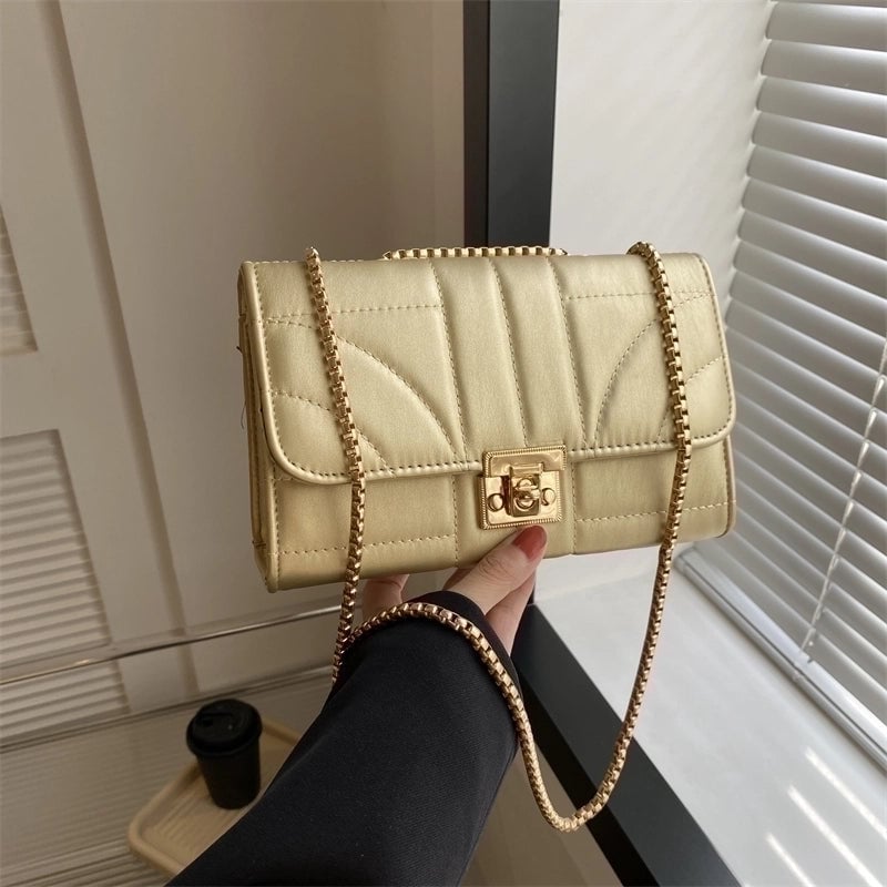 Women's Pu Leather Solid Color Classic Style Square Lock Clasp Shoulder Bag
