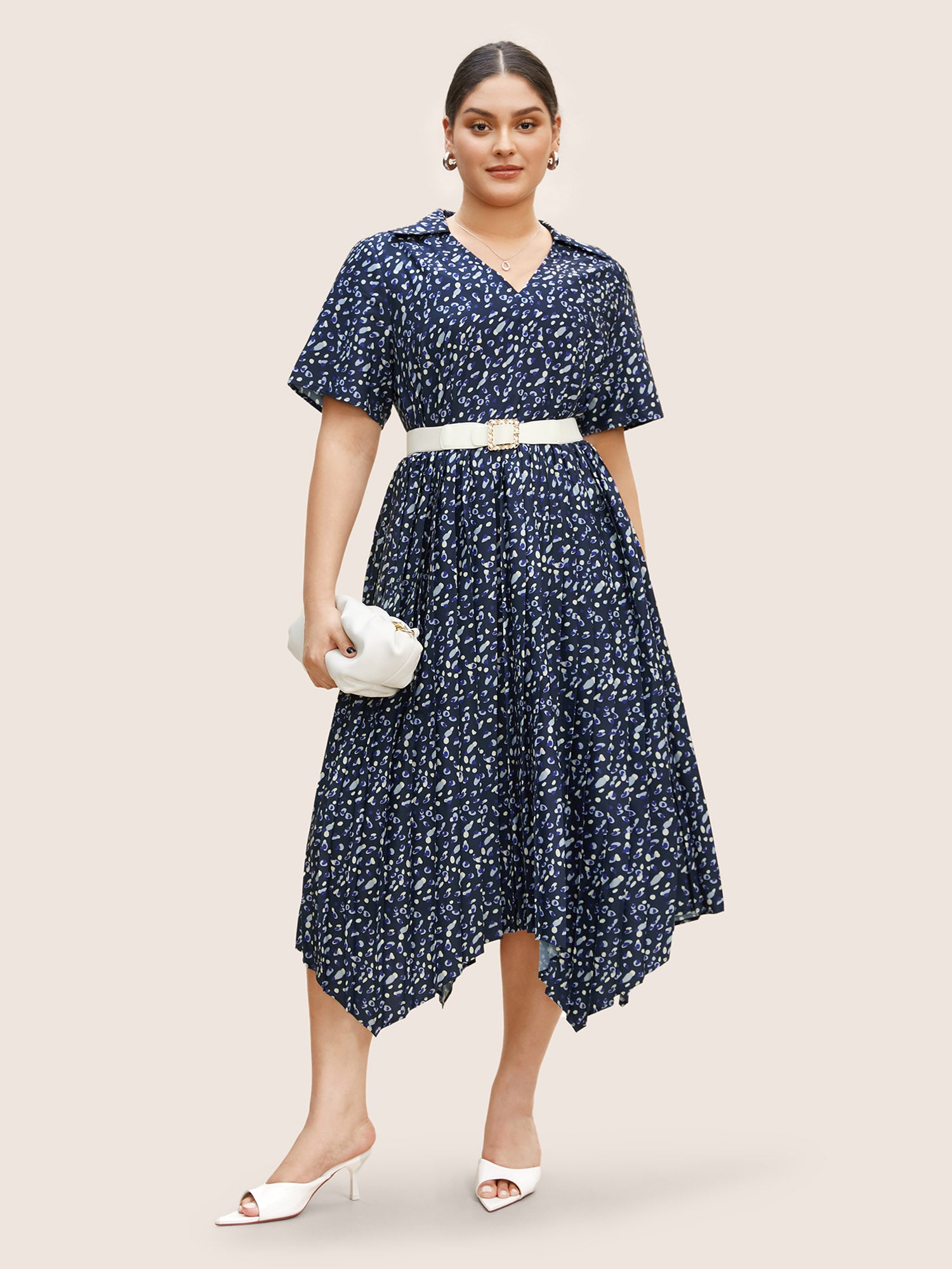 Allover Print Pleated Hanky Hem Dress