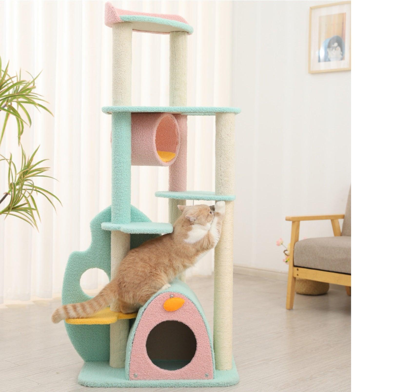 Dreamy Macaroon Party Cat Tree with Scratching Post and Nest