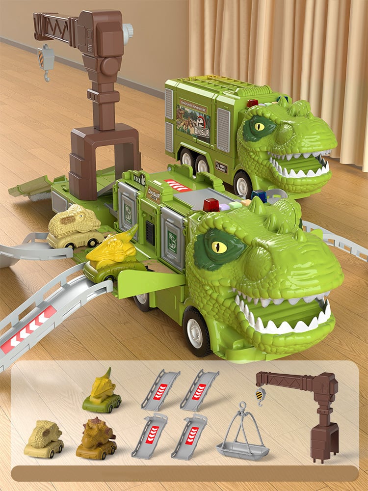 🦖New Dinosaur Transforming Engineering Truck Track Toy Set With Lights and Music