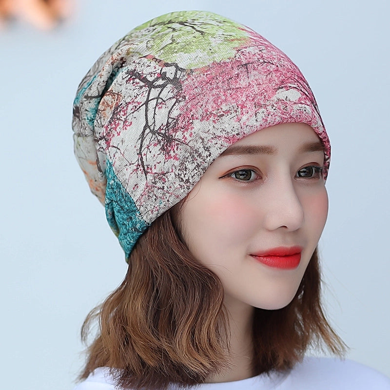 Printed Thin Hat Women's Pullover Hat Breathable Sparkling Toe Heap Moon Hat Headscarf Outdoor Hat