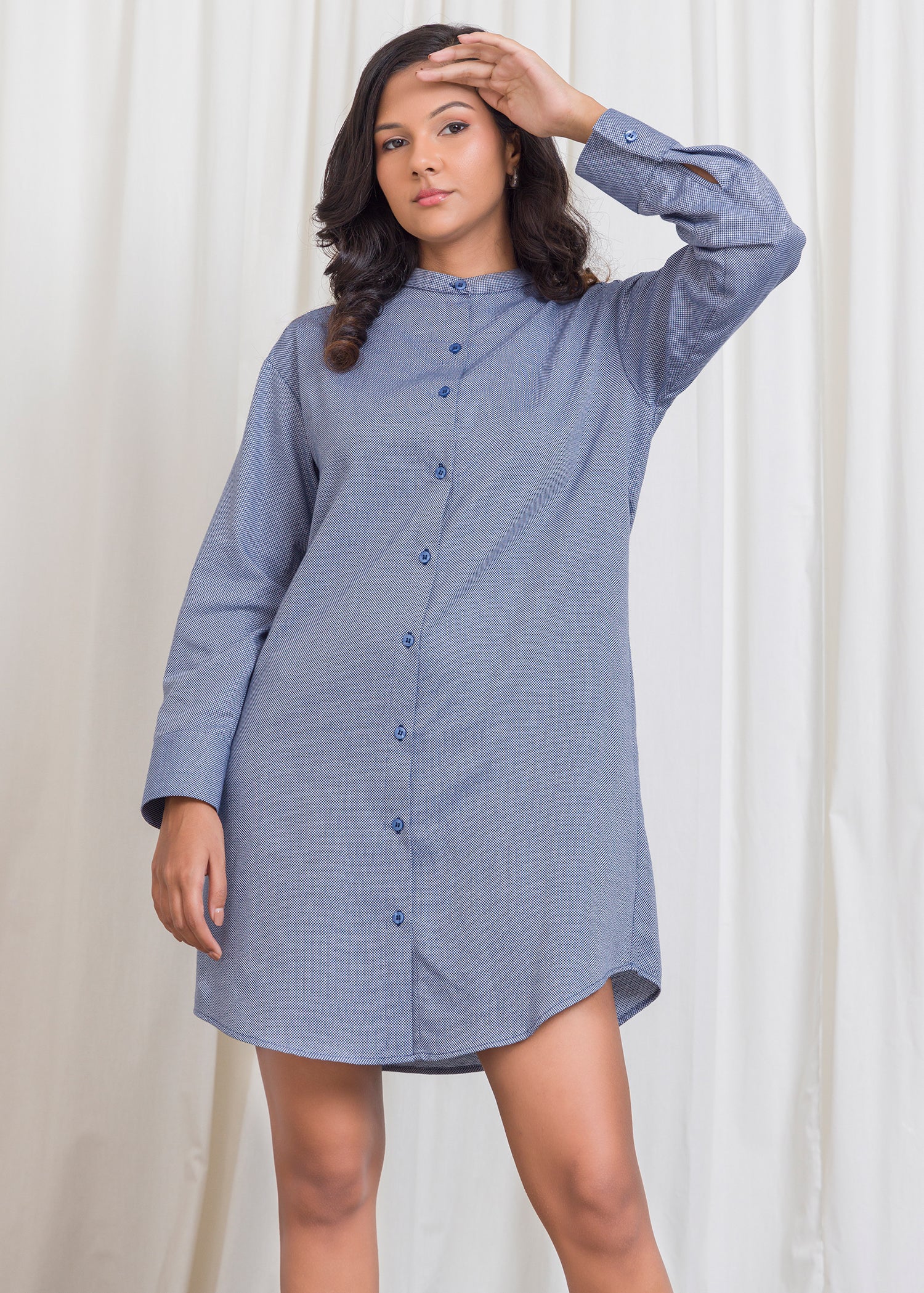 Basic Shirt Dress With Mandarin Collar