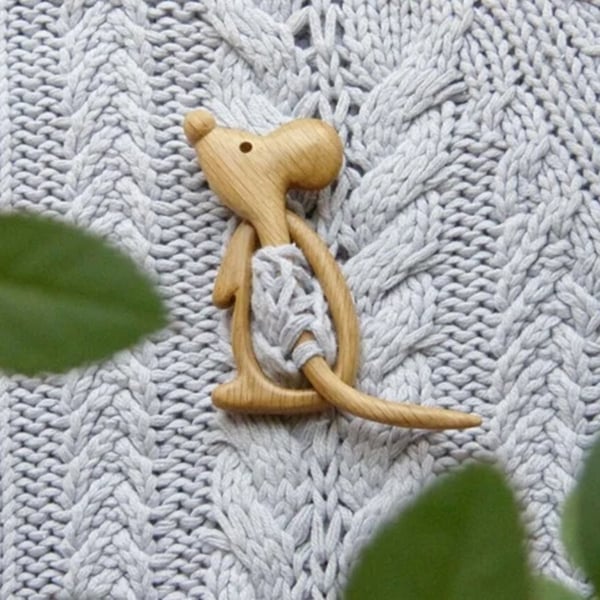 Brooch Pin With Wooden Animal Pattern