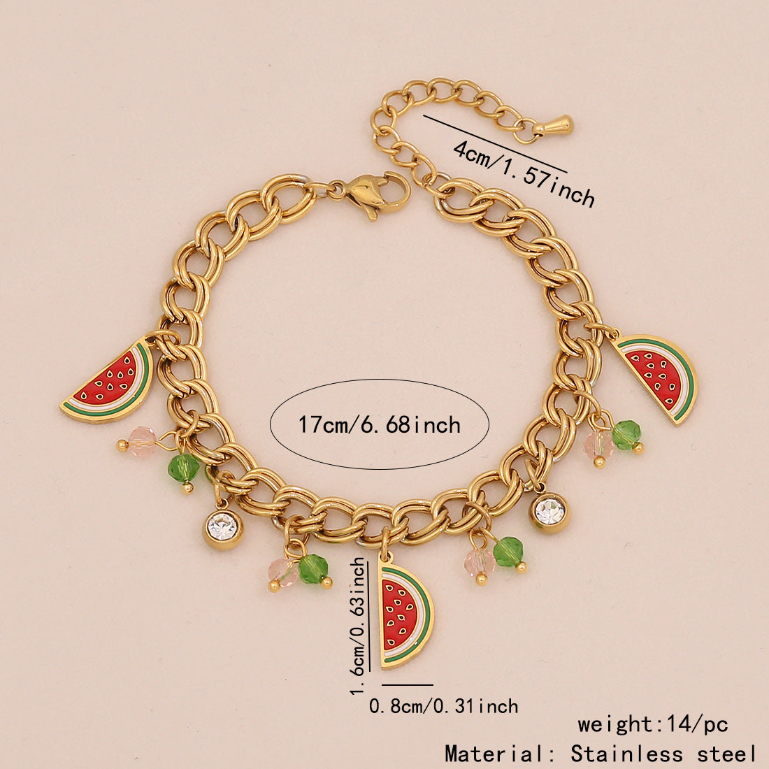 Fruit Watermelon Pineapple Pendant Necklace Colored Crystal Necklace N1524