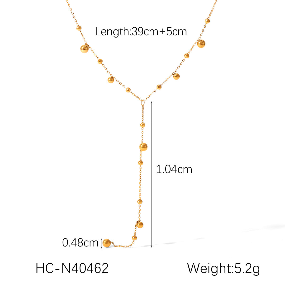 Ins Style Stainless Steel Y-Shaped Chain Necklace Design Round Bead Chain Small Gold Ball Pendant Necklace Titanium Steel Sweater Chain