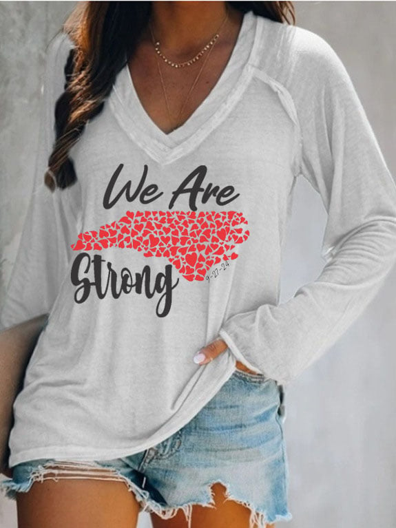 Women's North Carolina We Are Strong Print V-Neck T-Shirt