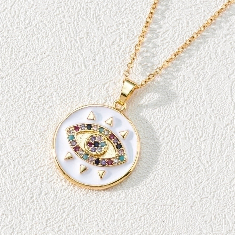 Fashion Devil's Eye Copper Gold Plated Zircon Pendant Necklace In Bulk