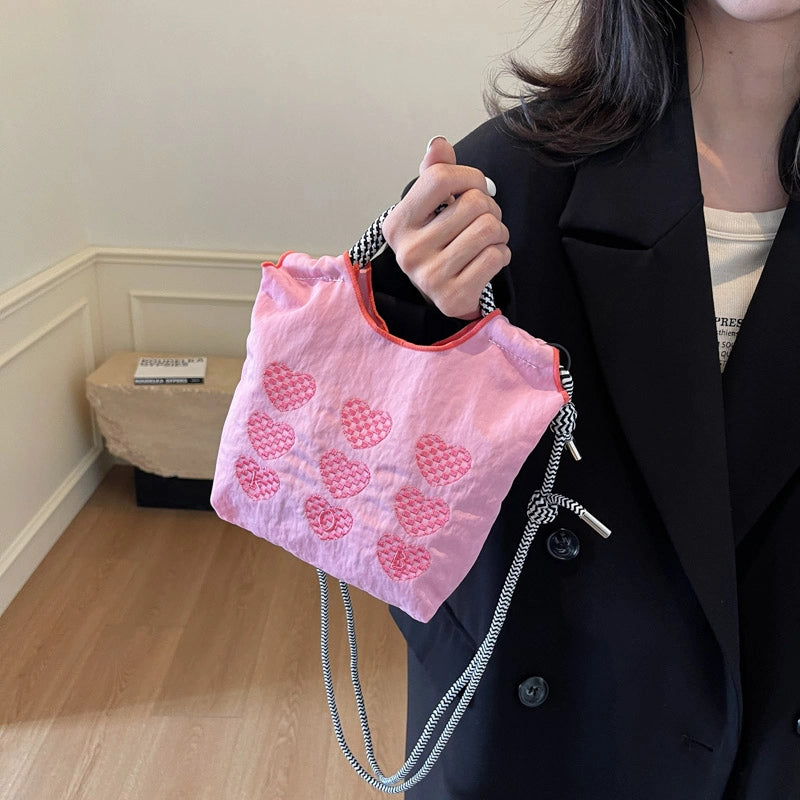 Women's Medium Cloth Heart Shape Classic Style Square Open Crossbody Bag