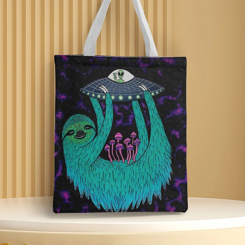 Women's Medium Canvas Animal Basic Classic Style Square Open Canvas Bag