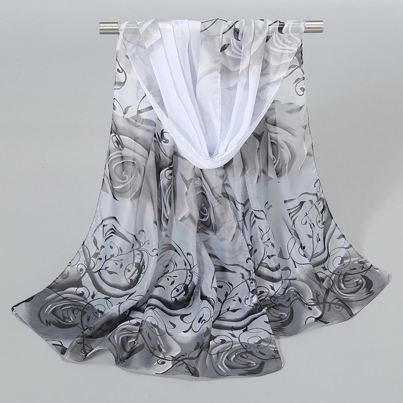 Women's Elegant Basic Lady Flower Chiffon Printing Silk Scarf
