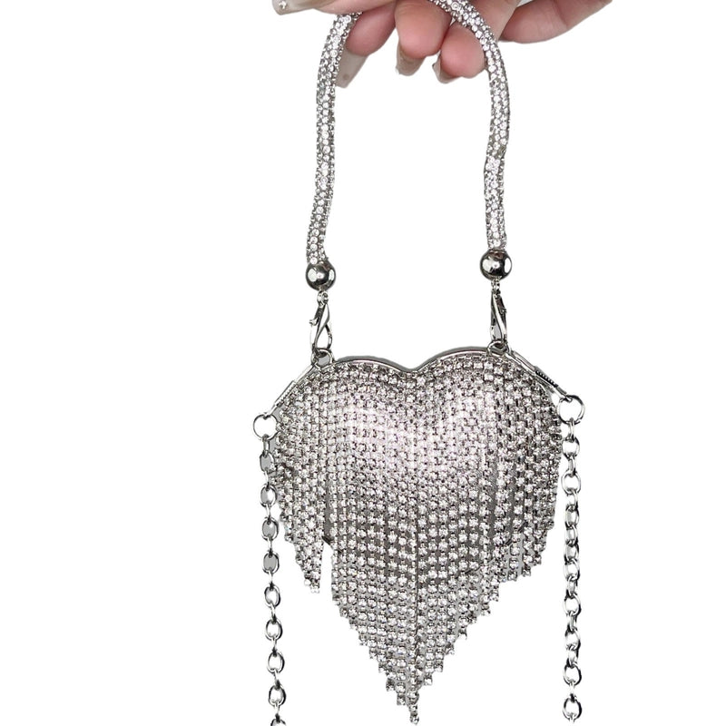 Silver Tassel Love Portable Silver Big Diamond Love Portable Silver Small Diamond Love Portable Plastic Metal Heart Shape Tassel Heart-shaped Evening Bags