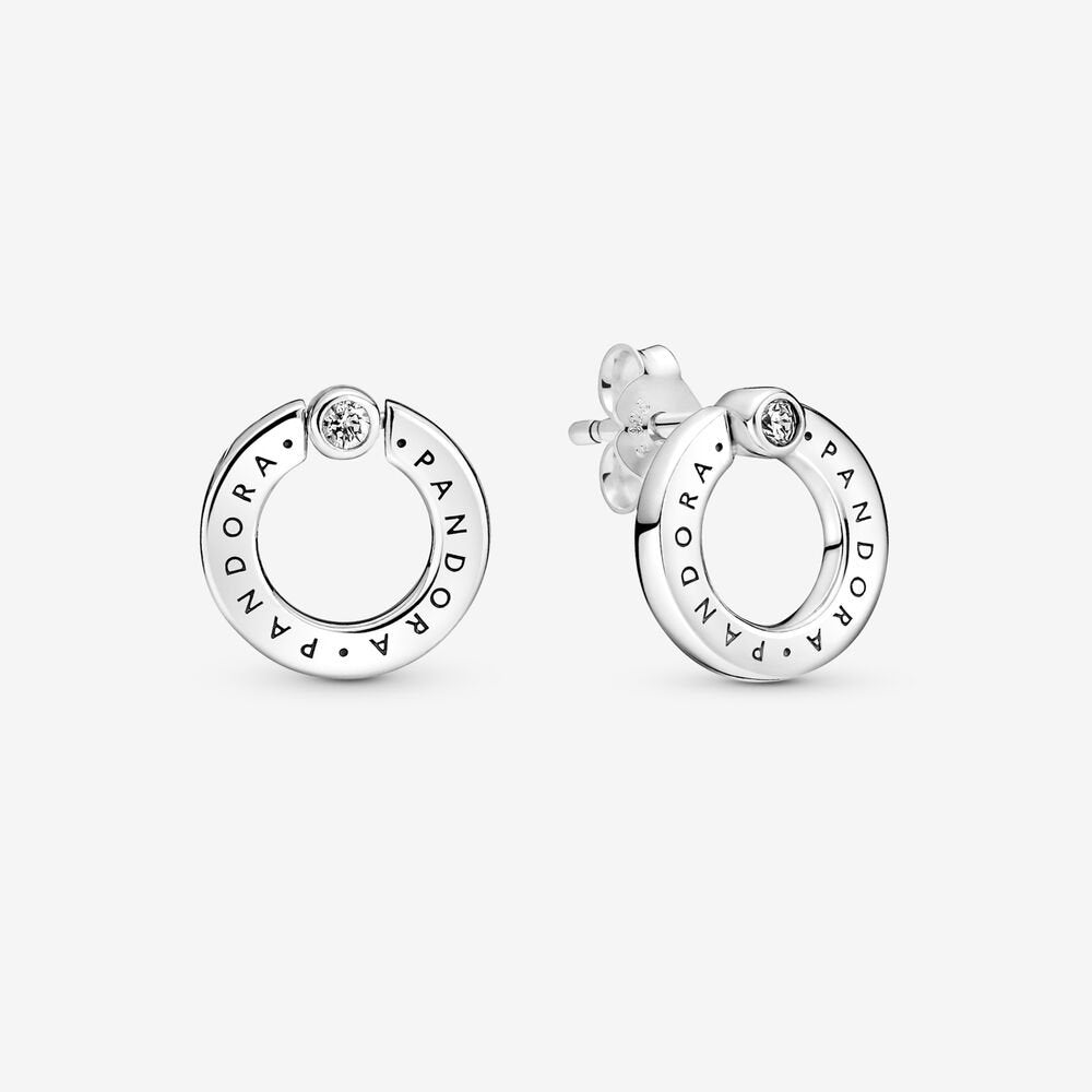 Pavé & Logo Circle Reversible Stud Pandora Earrings