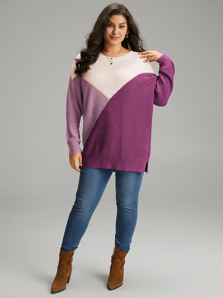 Colorblock Split Side Drop Shoulder Pullover