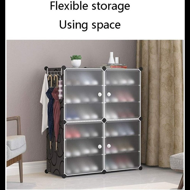 2 Column 4 Door Shoe Rack. 7 Layer. Dust proof Shoe Cabinet with Doors