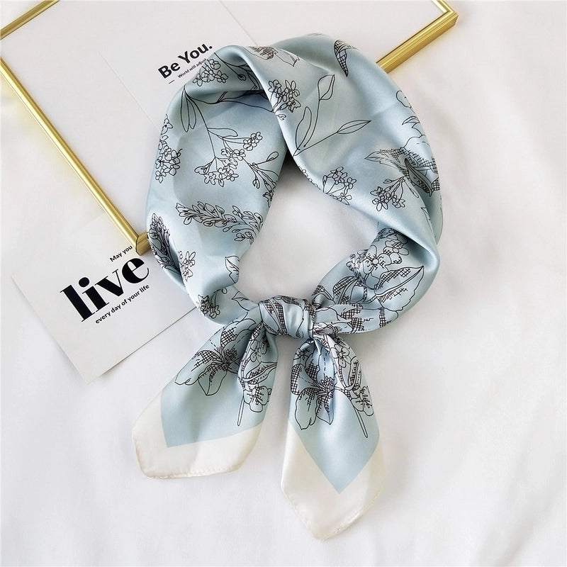 Clashing Color Floral Pringting Silk Square Scarf