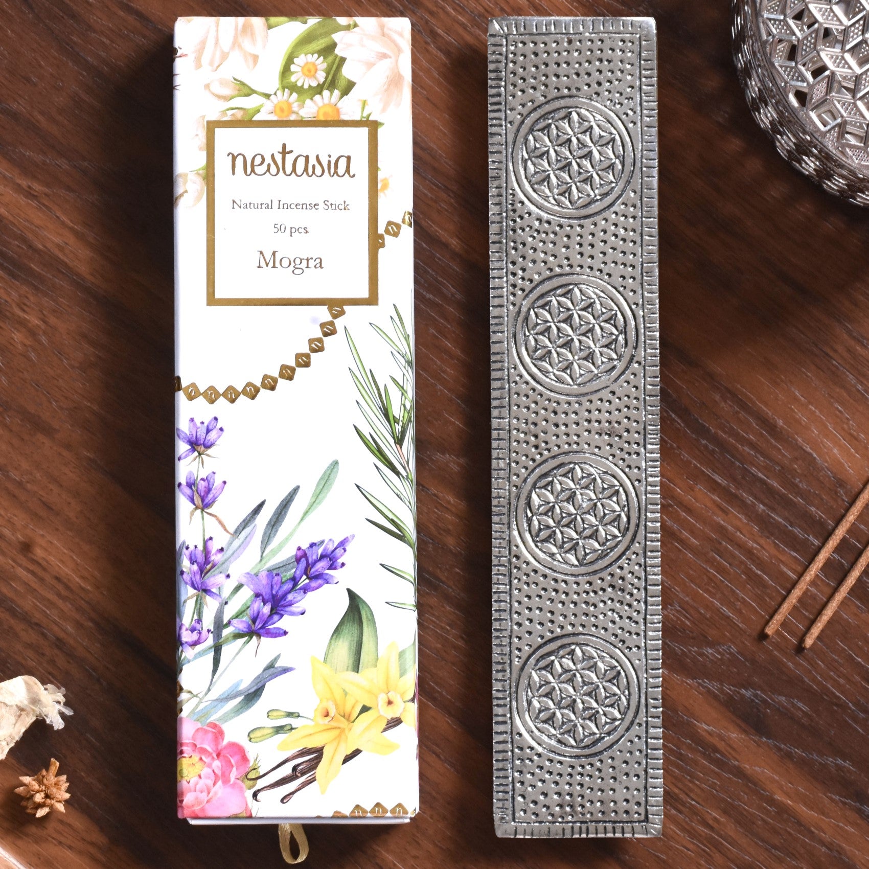 Ash Catcher Metal Agarbatti Stand With Mogra Incense Sticks