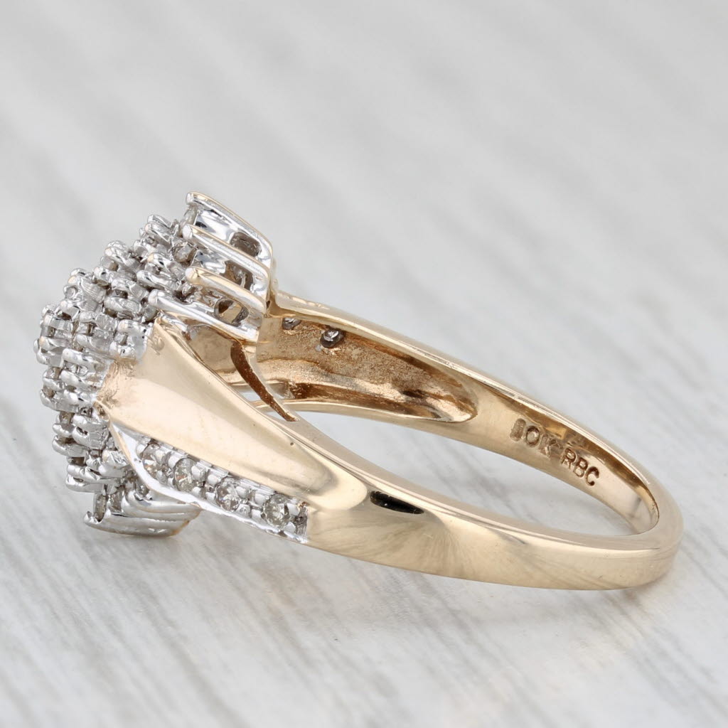 0.65ctw Diamond Cluster Bypass Ring 10k Yellow Gold Size 7