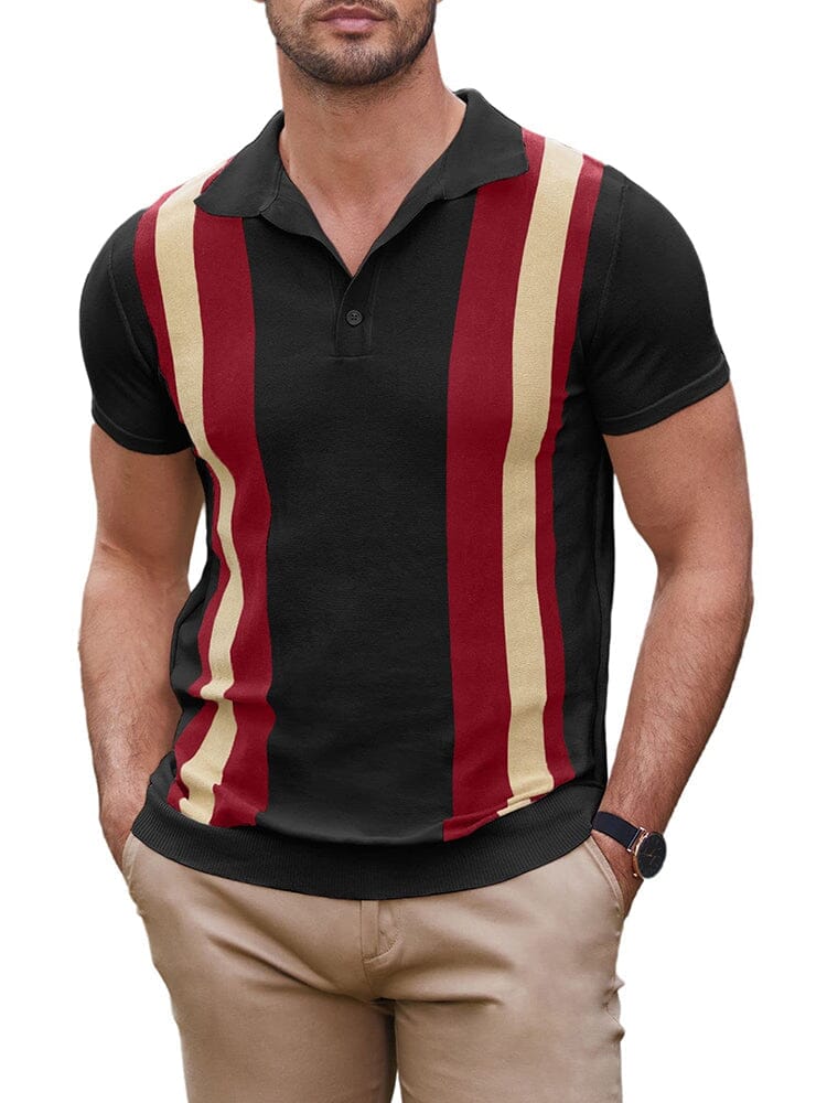 Vintage Stripe Short Sleeve Knitted Polo Shirt (US Only)