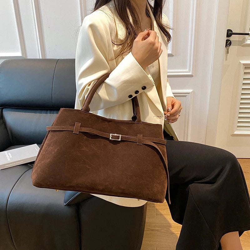 Women's Flannel Solid Color Classic Style Square Magnetic Buckle Handbag Tote Bag