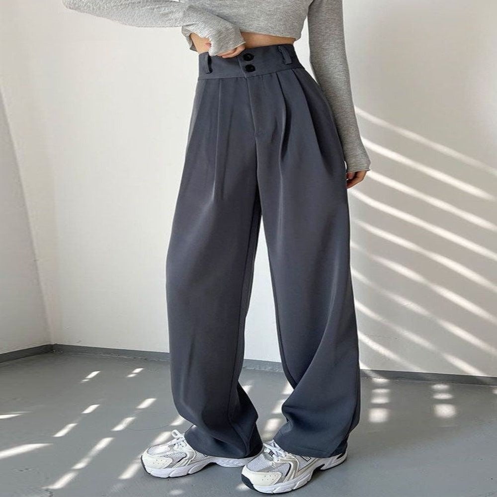 Two Buttons Wide Leg Pants For Women