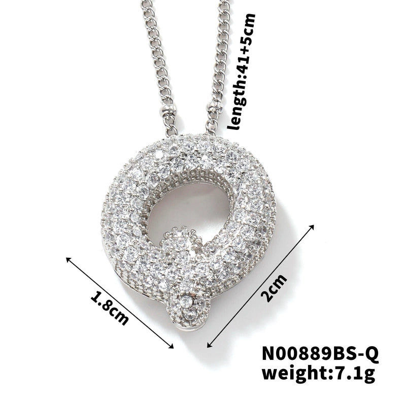 304 Stainless Steel Copper Rhodium Plated Three-dimensional Inlay Letter Zircon Pendant Necklace