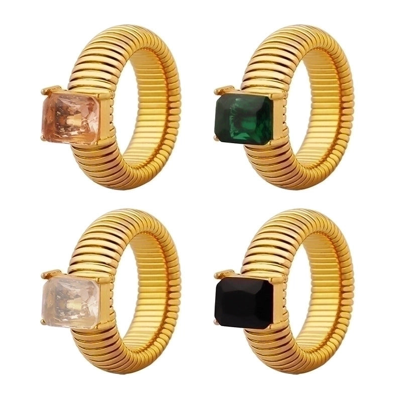 Retro Geometric 304 Stainless Steel Zircon 18K Gold Plated Plating Rings