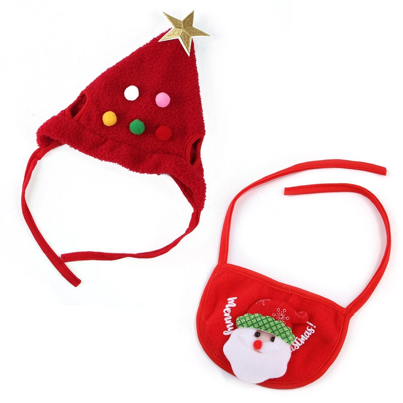 Pet Hat Saliva Towel Dog Christmas Head Cover Christmas Tree Shape Cat Saliva Towel Suit