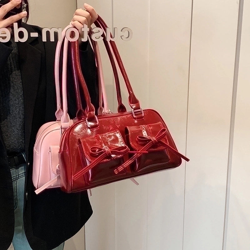 Women's Small Pu Leather Bow Knot Streetwear Zipper Underarm Bag