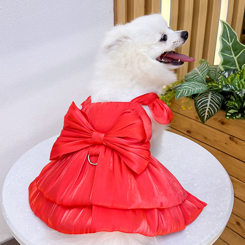 Solid Color Bow Layered Dog Harness Dress