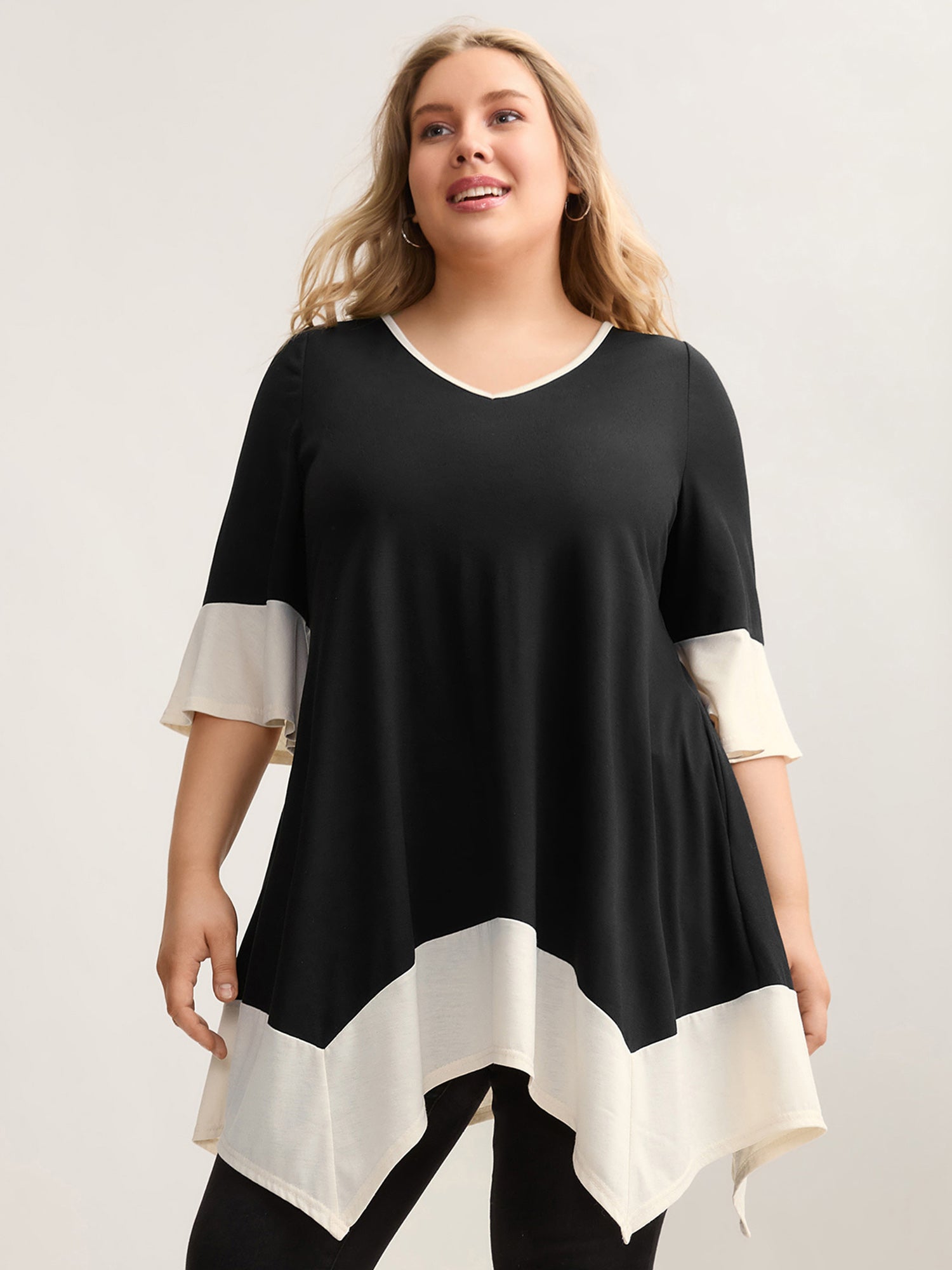 Color Block Hi Low Hem Plain Top