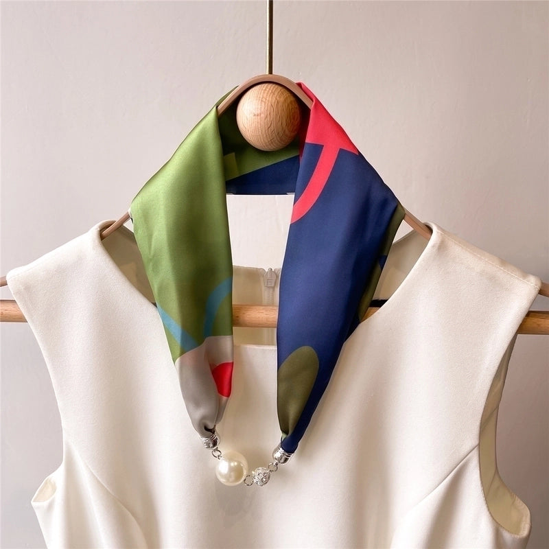 Women's Fashion Color Block Stripe Satin Silk Scarves