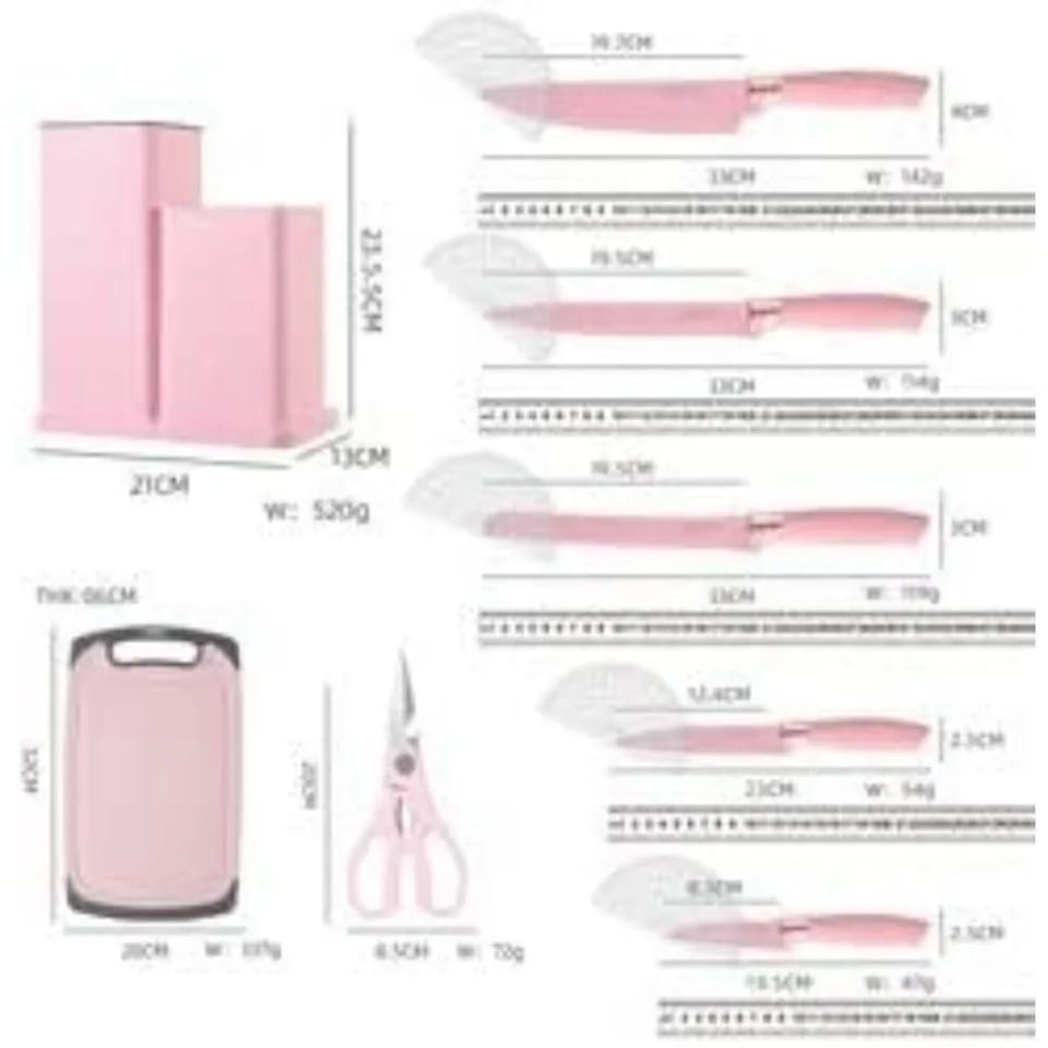 19 PCs Silicon Cooking & Knife Set With Board-13941Solid Pink