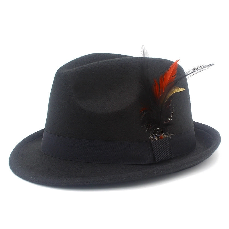 Hot Sale Feather Bowler Hat Autumn And Winter  Felt Hat Fashion Woolen Gentleman Hat Retro Jazz Hat