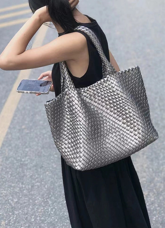 Women's Large Pu Leather Solid Color Vintage Style Streetwear Weave Square Magnetic Buckle Shoulder Bag