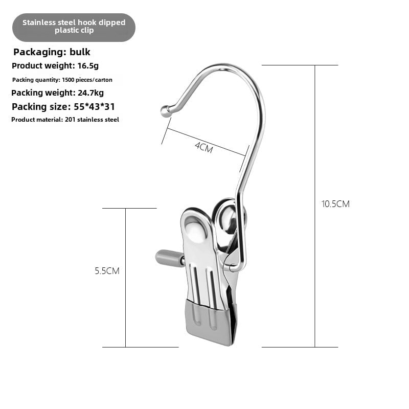 Stainless Steel Clip With Hook Flat Clip Anti-scratch Clip Mouth Laundry Drying Clip