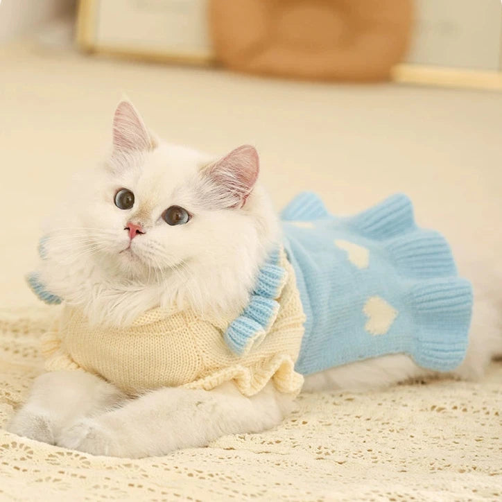 Ruffled Collar Knitted Dog Cat Sweater Dress