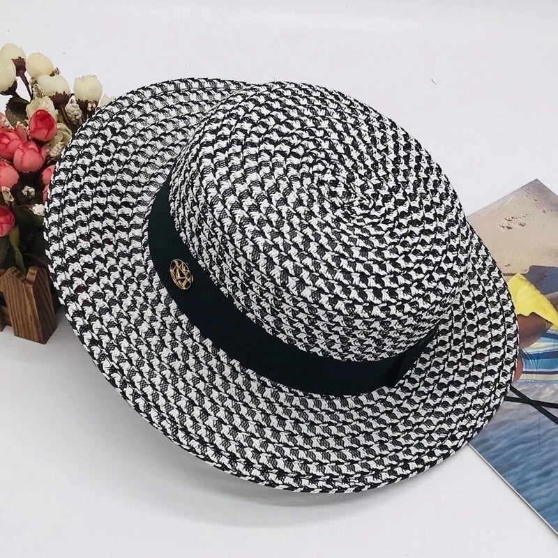 Women's Elegant Checkered Flat Eaves Floppy Hat