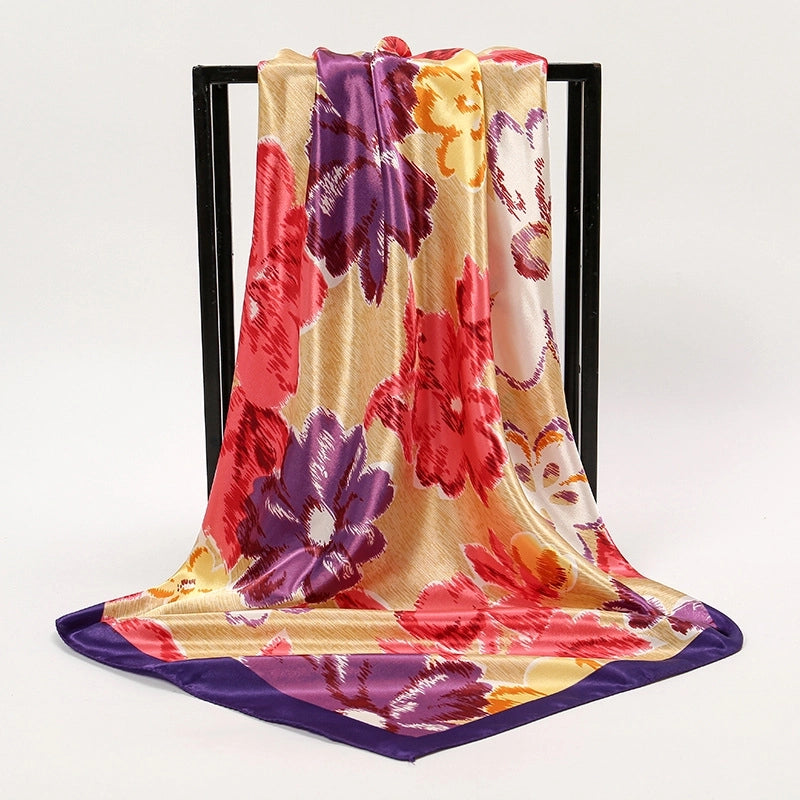 Unisex Streetwear Stripe Cashew Nuts Flower Satin Printing Silk Scarf