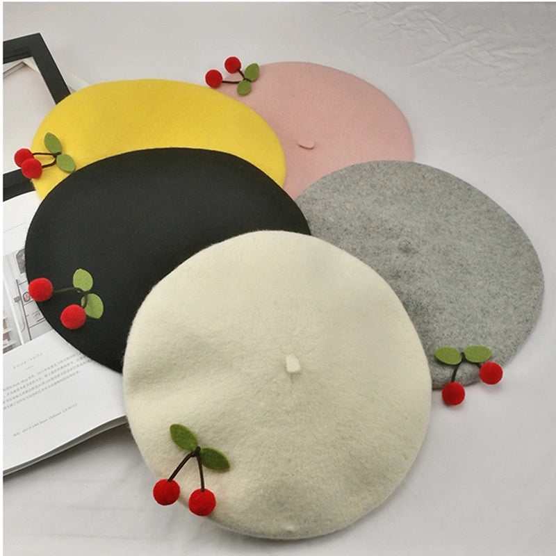 2 Pieces Women's Elegant Pastoral Cherry Eaveless Beret Hat