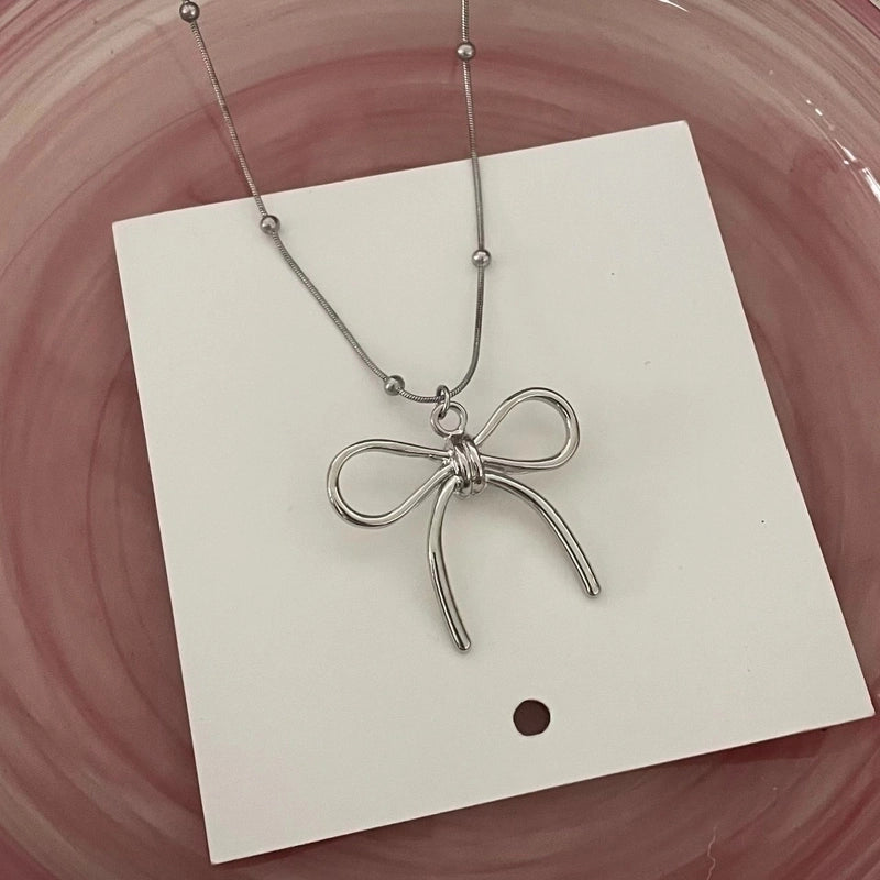 Minimalist Square Flower Bow Knot Alloy Inlay Artificial Pearls Rhinestones Women's Necklace